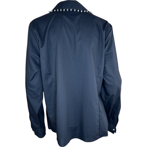 BEAUTIFUL by Lawrence Zarian Hidden Placket Poplin Shirt W/ Pearl Detail Black L - Picture 10 of 14